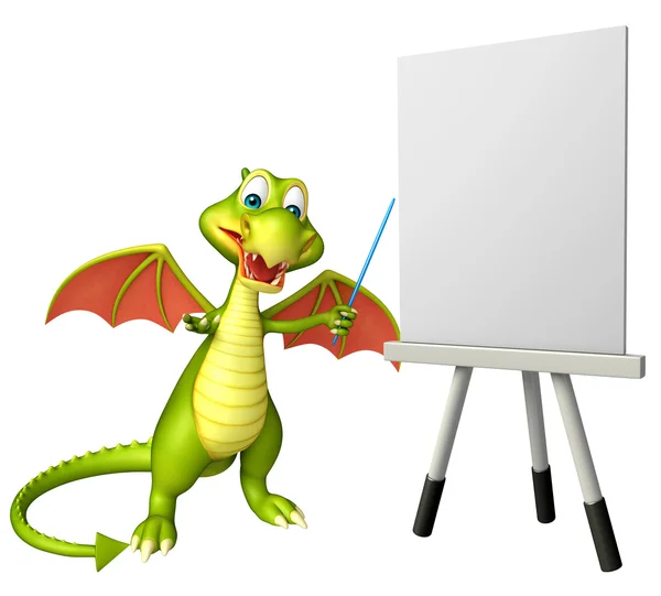 Lindo personaje de dibujos animados Dragón con tablero blanco — Foto de Stock