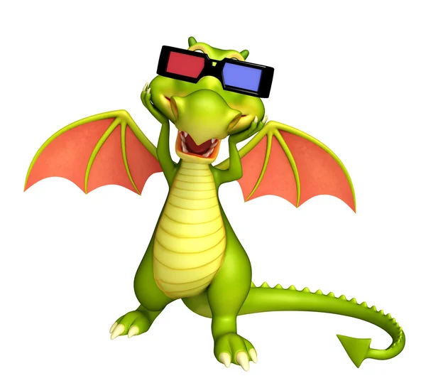 Dragón personaje de dibujos animados con gafas 3D — Foto de Stock