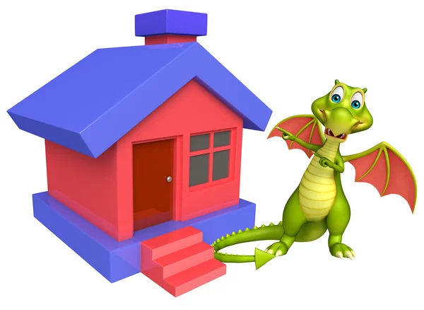 Dragón personaje de dibujos animados con el hogar — Foto de Stock
