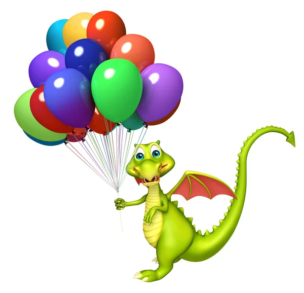 Drache Cartoon-Figur mit Luftballon — Stockfoto