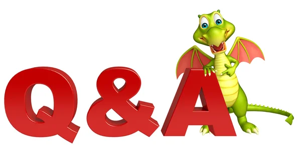 Dragón personaje de dibujos animados con Q & A signo — Foto de Stock