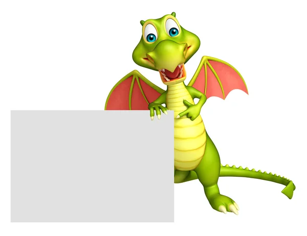 Cute Dragon cartoon character with white board — Stock Photo, Image