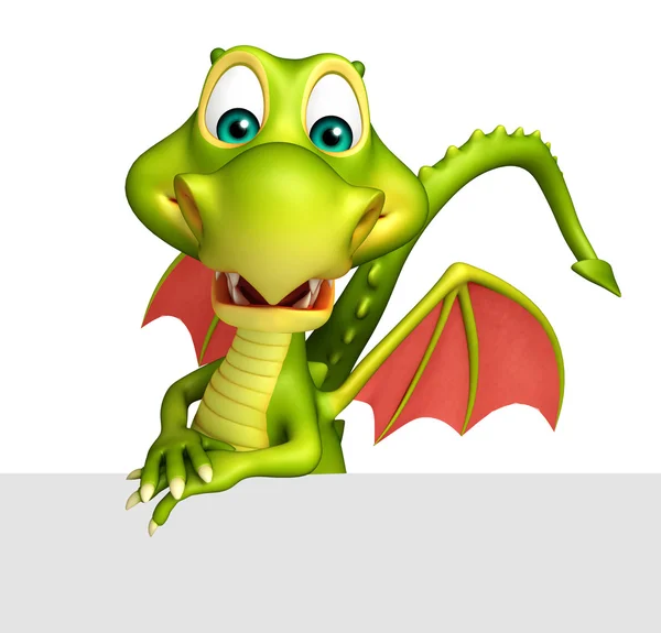 Lindo personaje de dibujos animados Dragón con tablero blanco — Foto de Stock