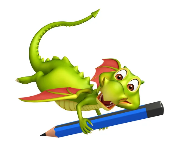 Cute Dragon kreskówka z ołówkiem — Zdjęcie stockowe