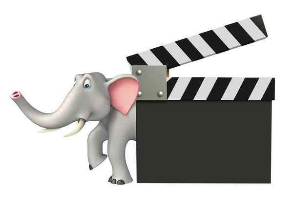 Eğlenceli fil çizgi film karakteri clapper kurulu ile — Stok fotoğraf