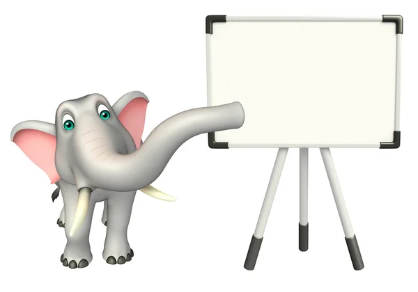 Personagem bonito dos desenhos animados elefante com placa branca — Fotografia de Stock