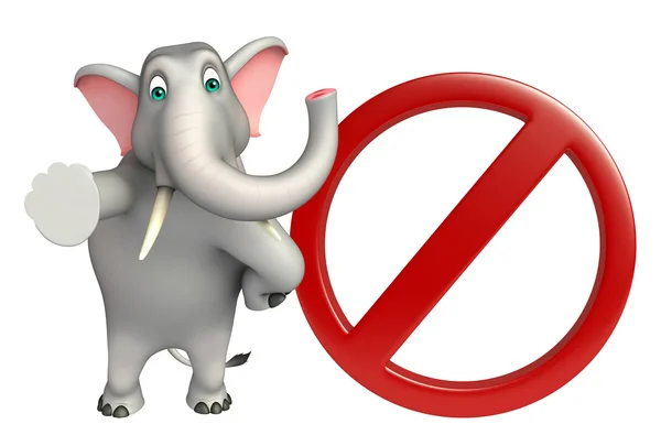 Karakter kartun Gajah yang menyenangkan dengan tanda berhenti — Stok Foto