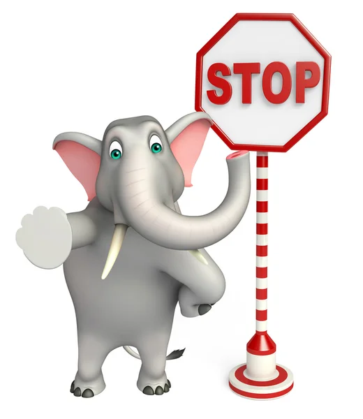 Spaß Elefant Cartoon-Figur mit Stoppschild — Stockfoto