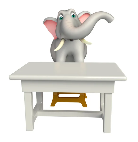 재미 코끼리 만화 캐릭터 테이블 및의 자 — 스톡 사진
