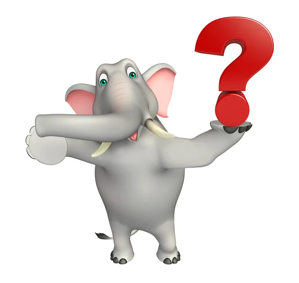 Fun  Elephant cartoon character with question mark sign — Stock Photo, Image