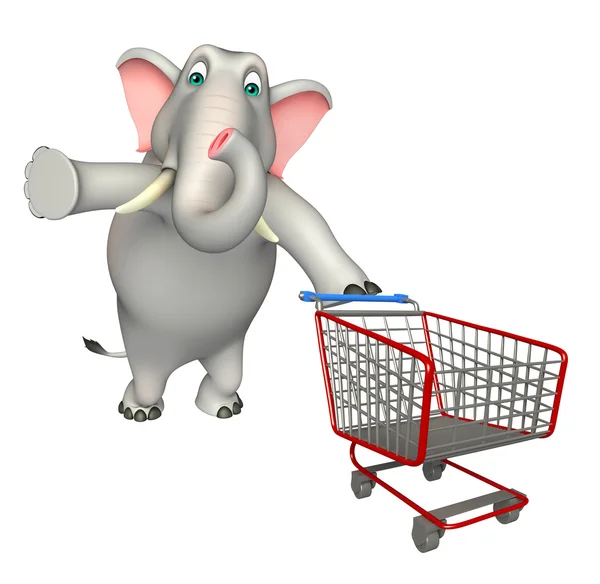 Söt elefant cartoon karaktär med trolly — Stockfoto