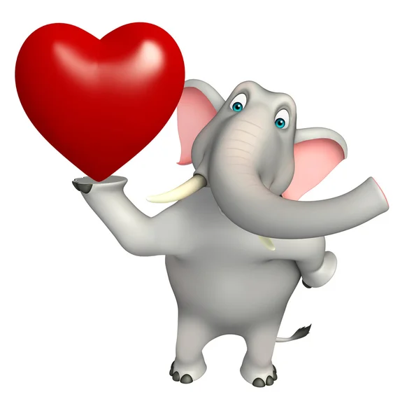 Carino elefante personaggio dei cartoni animati con il cuore — Foto Stock