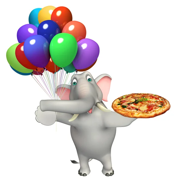 大象卡通人物与比萨饼 — 图库照片