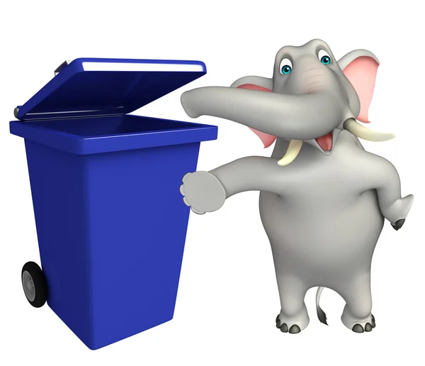 大象卡通人物与垃圾箱里 — 图库照片