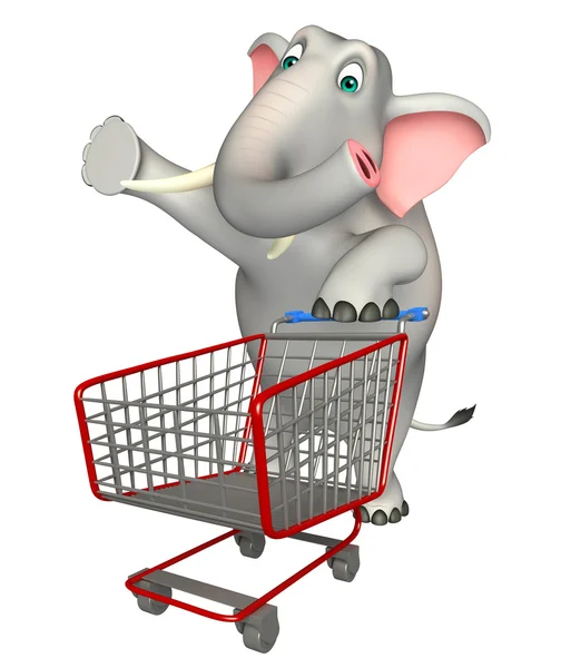 Niedlichen Elefanten Cartoon-Figur mit Trolly — Stockfoto