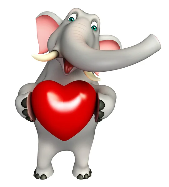 Carino elefante personaggio dei cartoni animati con il cuore — Foto Stock