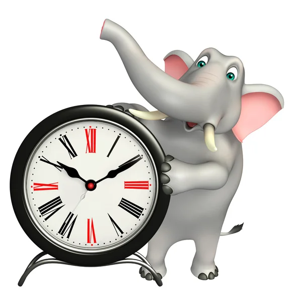 Personagem de desenho animado elefante com relógio — Fotografia de Stock
