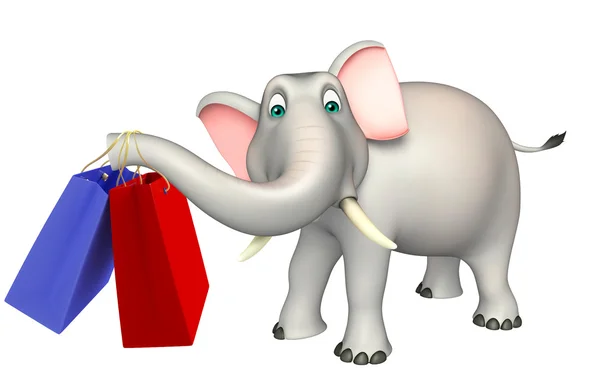 Elefante personaje de dibujos animados con bolsa de compras —  Fotos de Stock