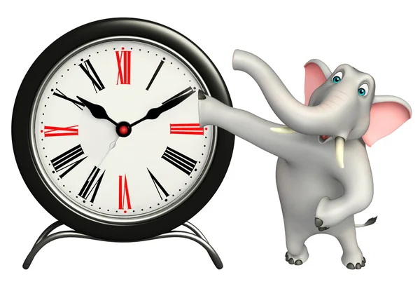 Éléphant personnage de dessin animé avec horloge — Photo