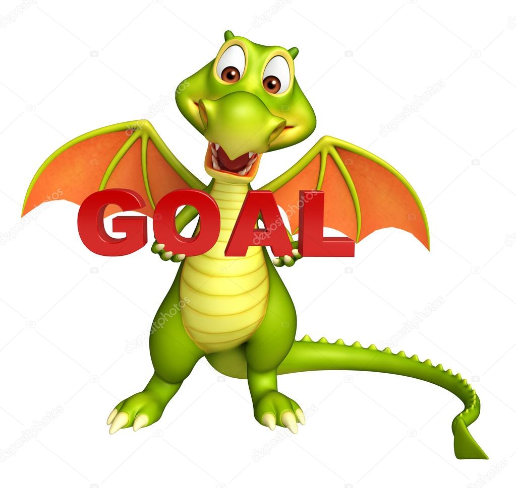 fun Dragon cartoon character with goal sign  