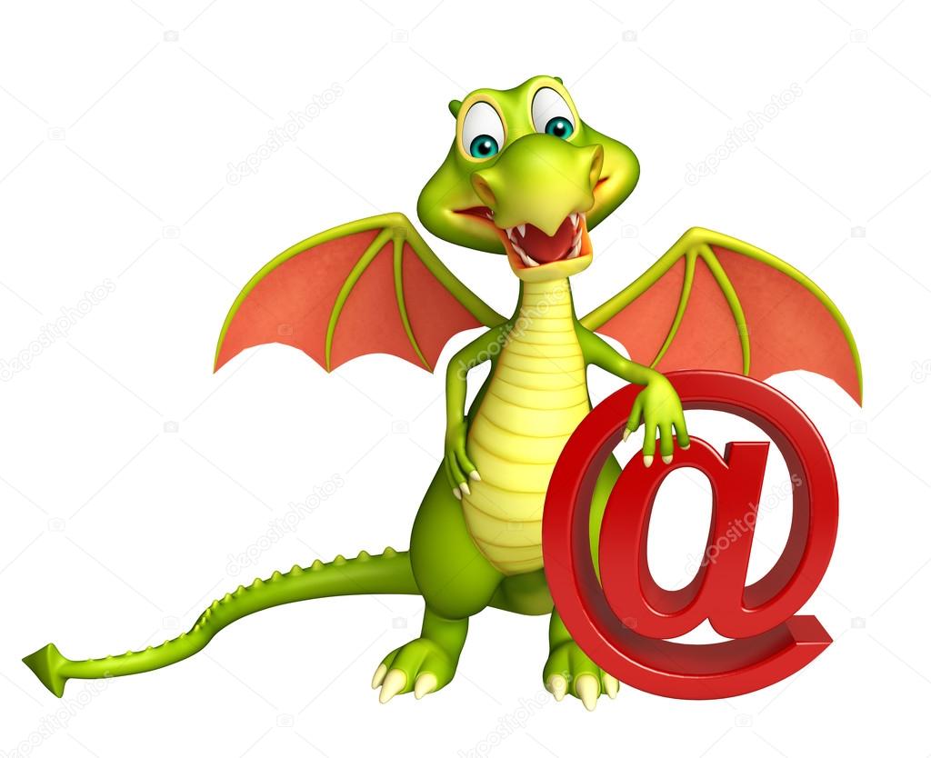 fun Dragon cartoon character with at the rate sign 