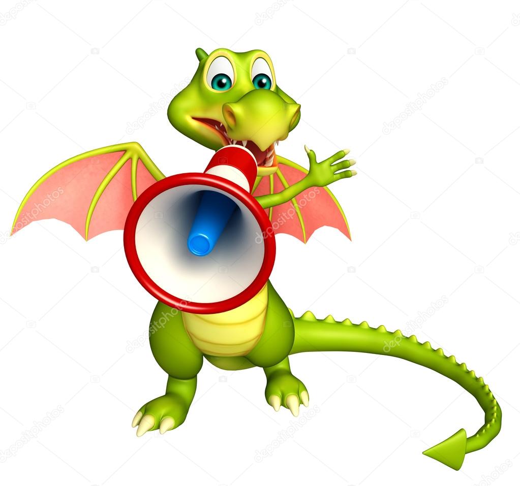 fun Dragon cartoon character with loudspeaker