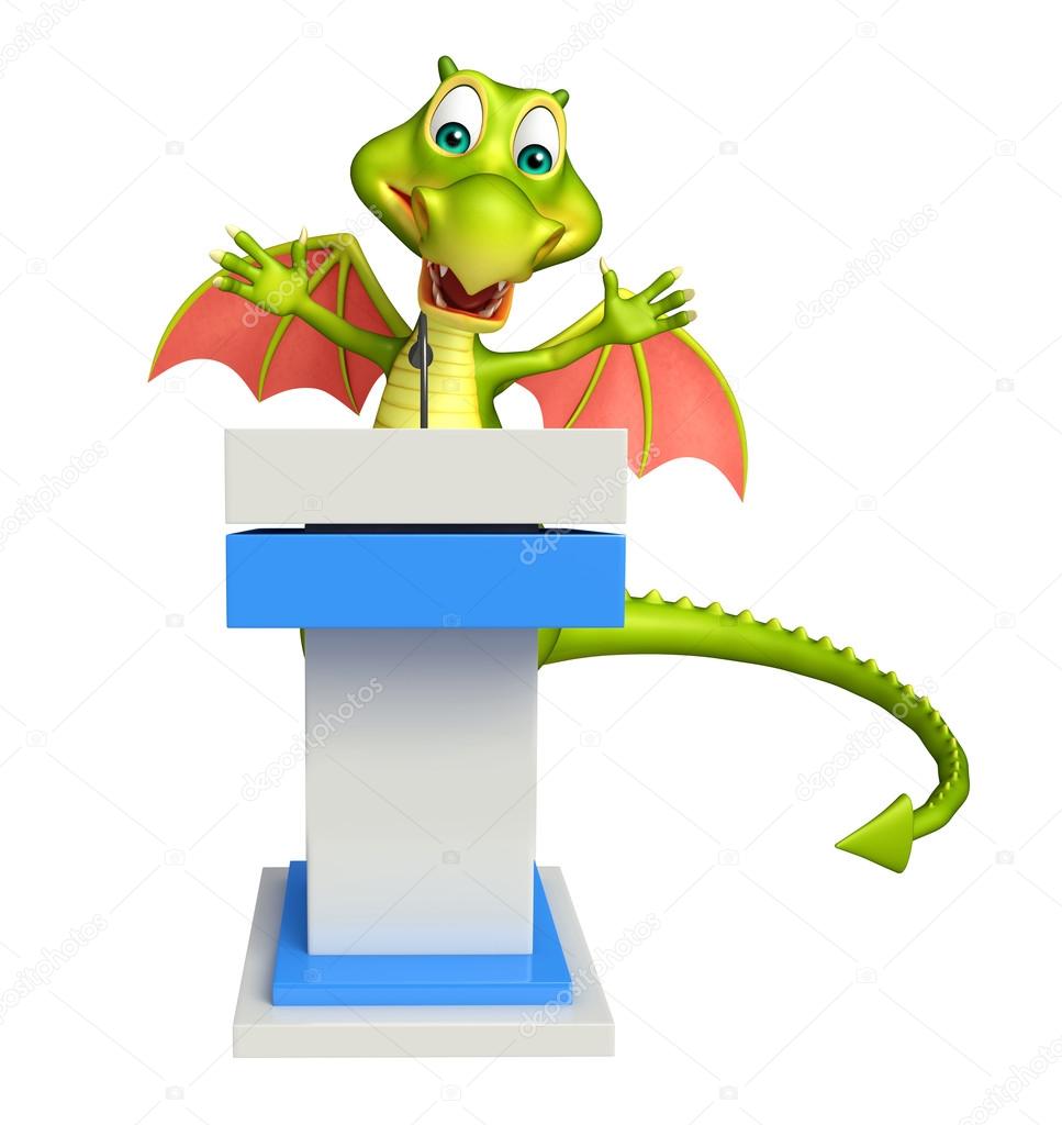 cute Dragon cartoon character with speech stage 
