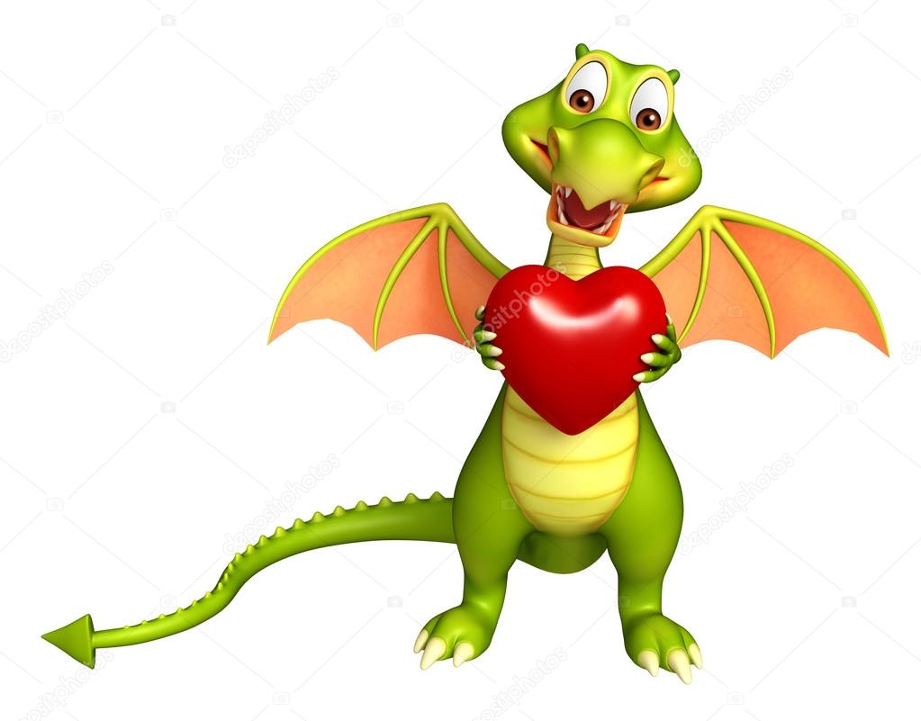 Dragon cartoon character with heart  