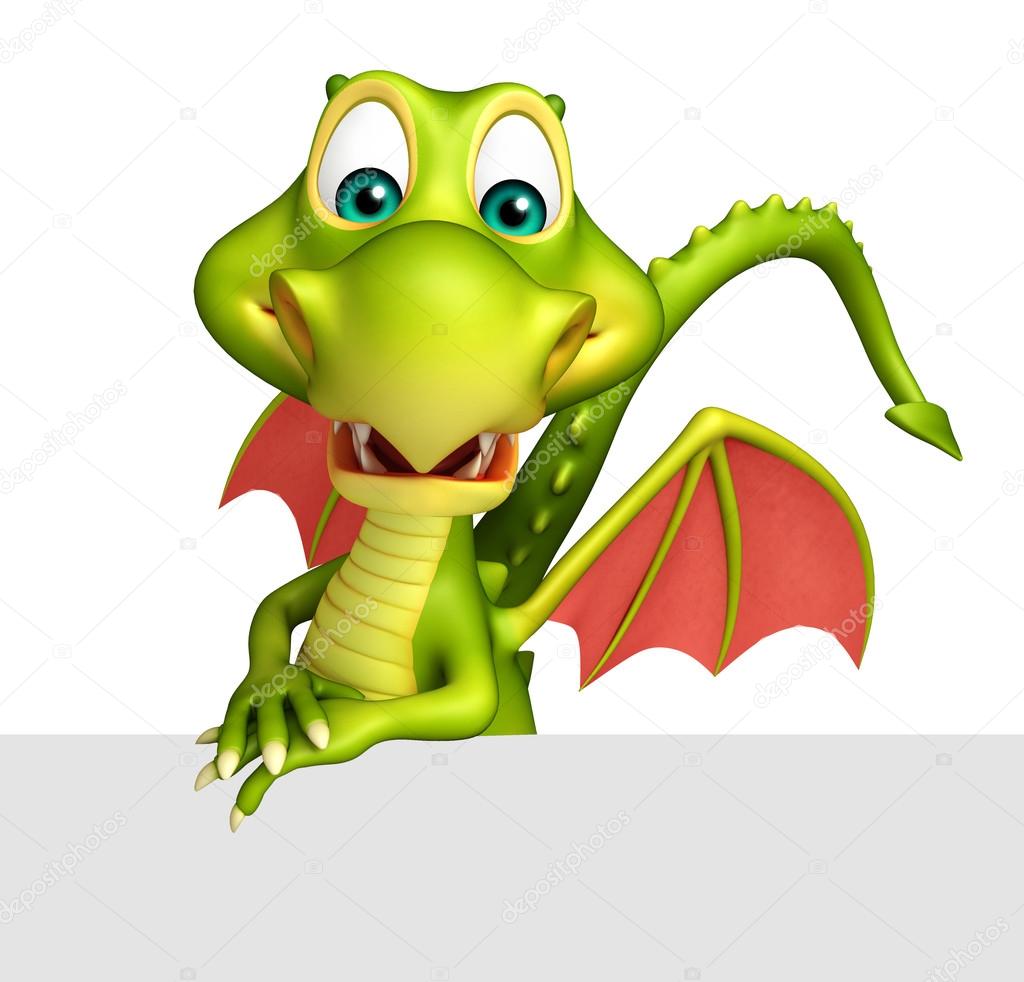 cute Dragon cartoon character with white board