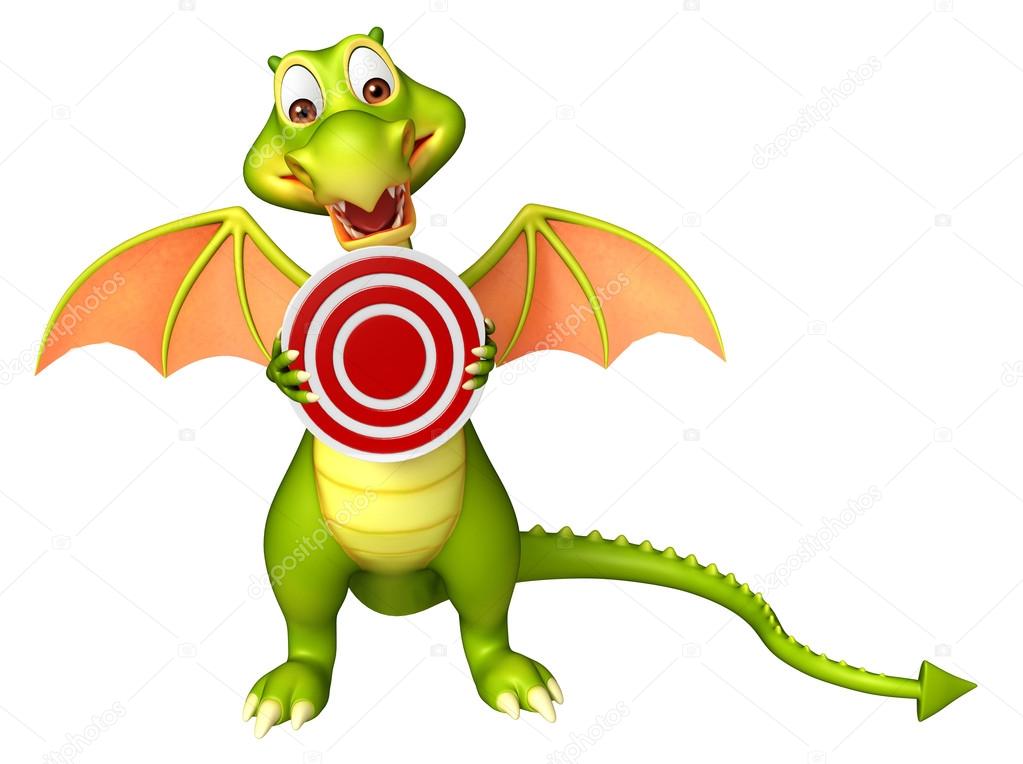 cute Dragon cartoon character with target sign 