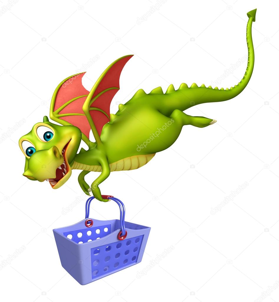 cute Dragon cartoon character with basket  