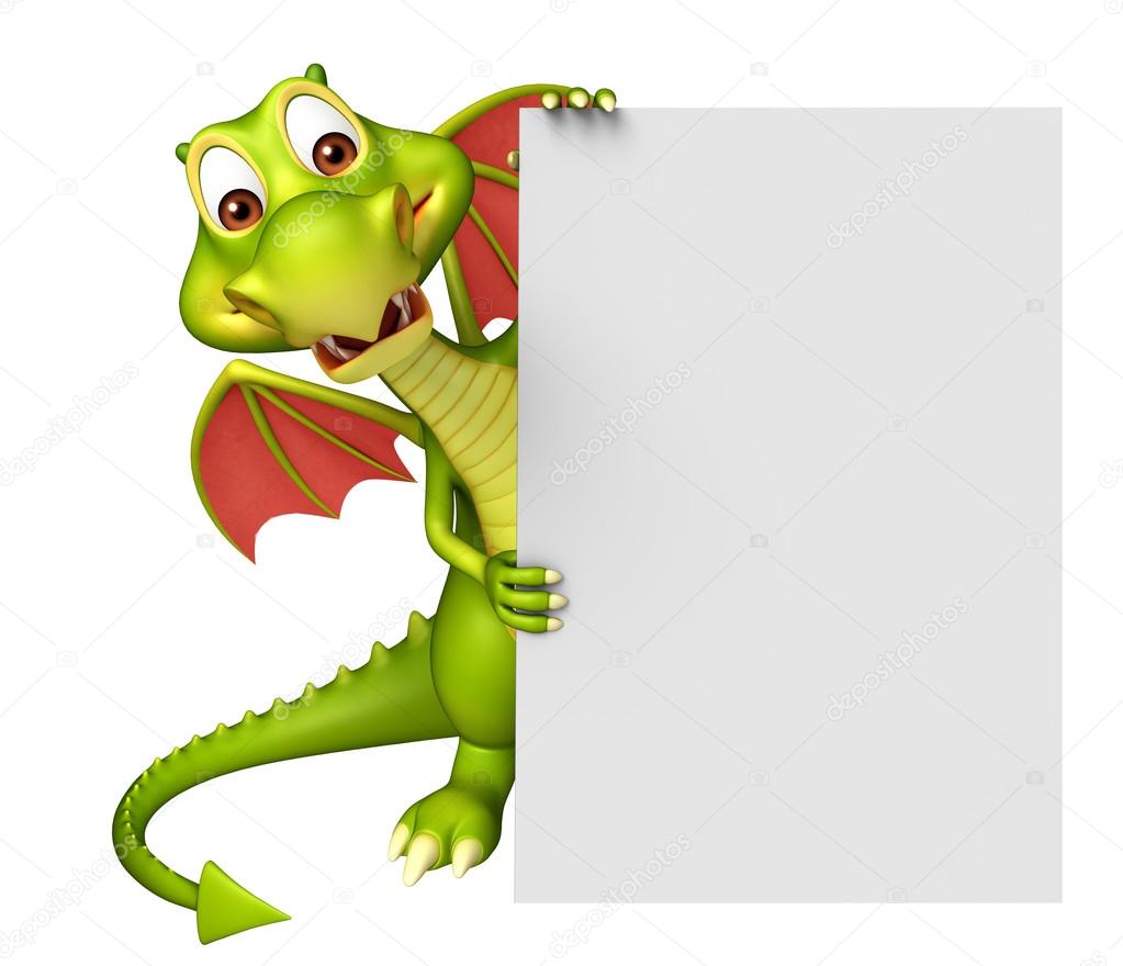 cute Dragon cartoon character with white board