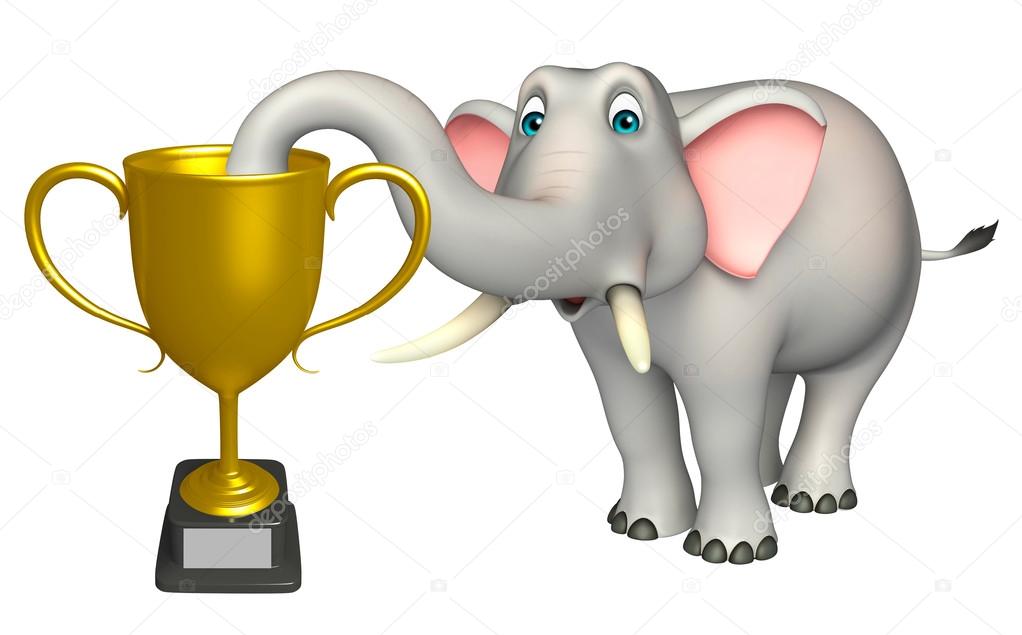 fun Elephant cartoon character with winning cup 