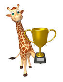 roztomilé žirafy kreslená postava s vítězný pohár  