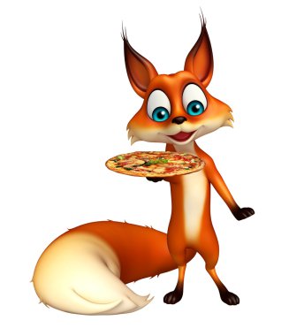 eğlenceli tilki çizgi film karakteri pizza ile