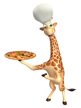 eğlenceli zürafa çizgi film karakteri pizza ve Şef şapkalı 