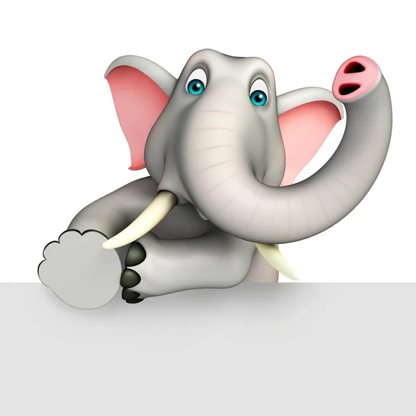 Personagem bonito dos desenhos animados elefante com placa branca — Fotografia de Stock