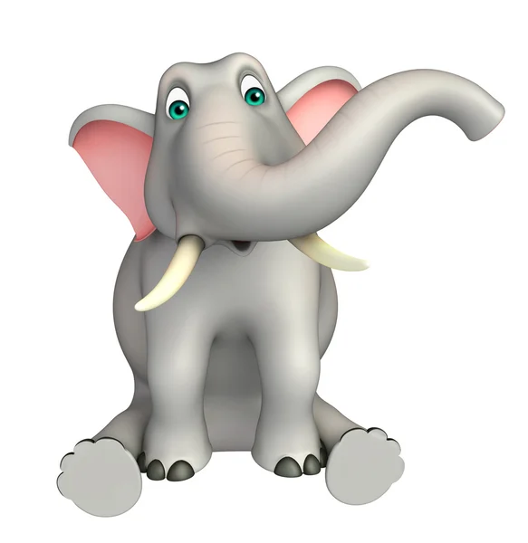 Lindo elefante personaje de dibujos animados con sentarse — Foto de Stock