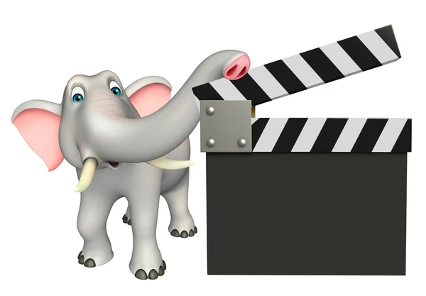 Eğlenceli fil çizgi film karakteri clapper kurulu ile — Stok fotoğraf