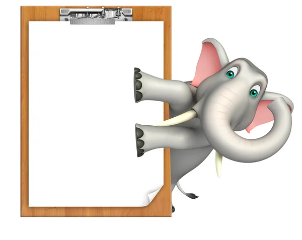Lindo elefante personaje de dibujos animados con almohadilla de examen — Foto de Stock