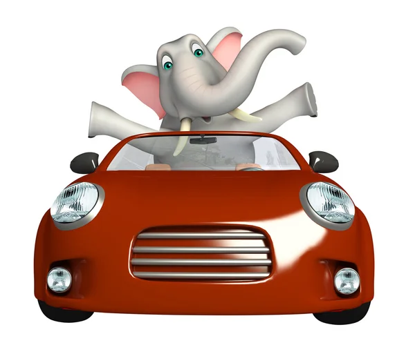 Διασκέδαση κινούμενα σχέδια χαρακτήρα ελέφαντα με αυτοκίνητο — Φωτογραφία Αρχείου