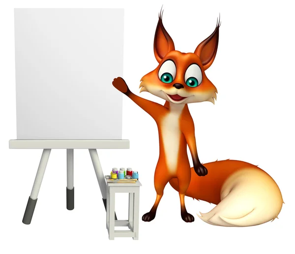 Lindo personaje de dibujos animados de Fox con tablero blanco — Foto de Stock