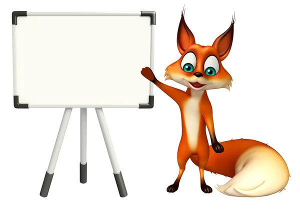 Ładny Fox kreskówka postać biały deska — Zdjęcie stockowe