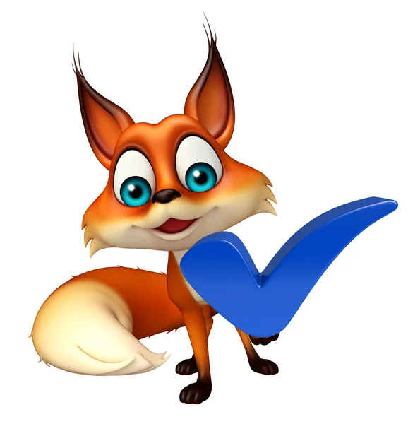 Diversão Fox personagem dos desenhos animados com sinal direito — Fotografia de Stock