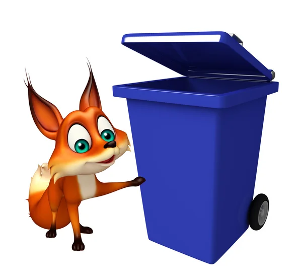 Simpatico personaggio dei cartoni animati Fox con pattumiera — Foto Stock