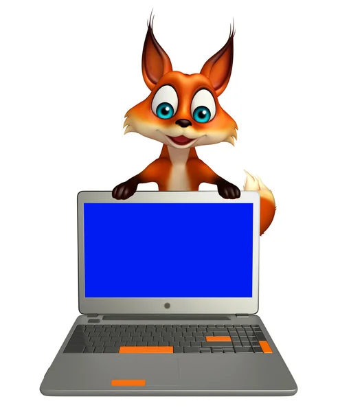 Divertido personagem de desenho animado Fox com laptop — Fotografia de Stock