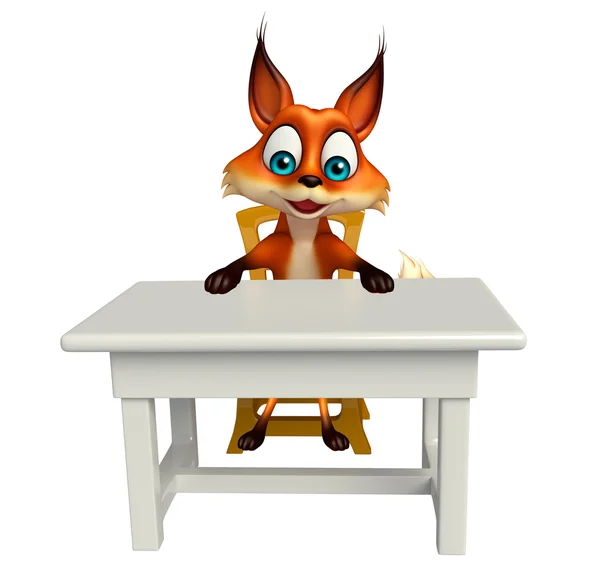 狐狸卡通人物与桌子和椅子 — 图库照片