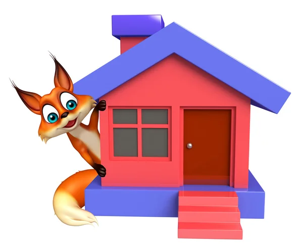 Fox personaje de dibujos animados con el hogar —  Fotos de Stock