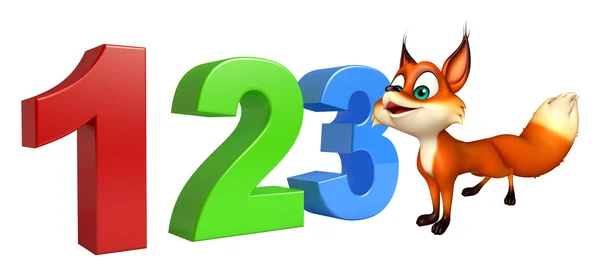 Fox 123 işareti karakter karikatür — Stok fotoğraf