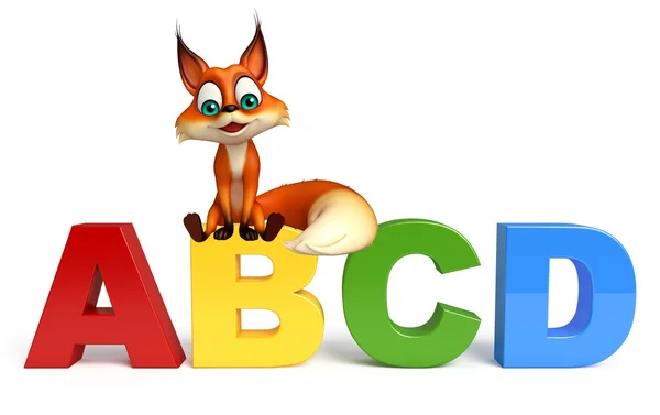 Fox personaje de dibujos animados con signo ABCD — Foto de Stock